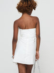 back view of model wearing Princess Polly Bradwell Strapless Mini Dress White Sweetheart Neckline 