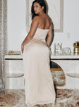 back view of model wearing Princess Polly Suga Maxi Skirt Cream Curve Maxi 