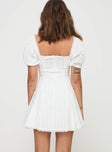 back view of model wearing Princess Polly Rabatia Mini Dress White Square Neck 