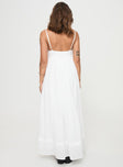 back view of model wearing Princess Polly Eriksson Maxi Dress White Plunger 