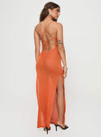 back view of model wearing Princess Polly Cote Maxi Dress Orange Scoop Neck 