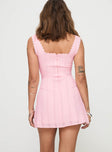 back view of model wearing Princess Polly Dasha Mini Dress Pink Square Neck 