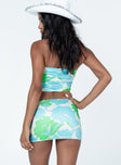 back view of model wearing Princess Polly Nate Mini Skirt Blue / Green Mini Skirts 