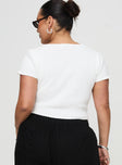 back view of model wearing Princess Polly Maz Top White Curve Short Sleeves Plunger 