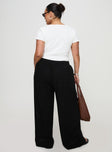 back view of model wearing Princess Polly Louis Linen Blend Pants Black Curve High Waisted Pants 