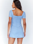 back view of model wearing Princess Polly Hastings Mini Dress Blue 