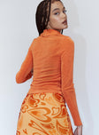 back view of model wearing Princess Polly Elody Long Sleeve Top Orange 