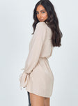 side view of model wearing Princess Polly Forbidden Mini Dress Beige 