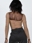 back view of model wearing Princess Polly Delany Bodysuit Beige Full Sleeves Square Neck 