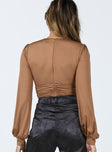 back view of model wearing Princess Polly Jude Long Sleeve Bodysuit Brown 