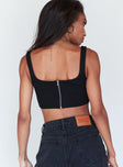 back view of model wearing Princess Polly Kaeshia Rib Bustier Black Sleeveless Square Neck 