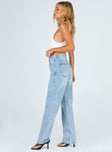 product Princess Polly High Waisted  Holly Asymmetric Straight Leg Jean Light Wash Denim Petite