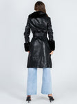 Brooklyn Faux Leather Long Coat Black