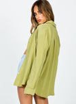 Front view of model wearing  front Princess Polly Three Fourth Sleeves High Neck  Mahalia Shirt Green