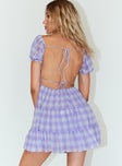 back view of model wearing Princess Polly Danny Mini Dress Lilac 