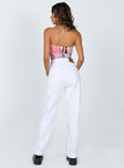 back view of model wearing Princess Polly Holly Asymmetric Straight Leg Jeans White Denim High Waisted 