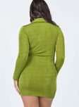 back view of model wearing Princess Polly Elody Long Sleeve Mini Dress Green 