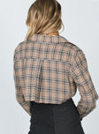 back view of model wearing Princess Polly Nora Cropped Shirt Beige 