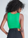 Front view of model wearing  front Princess Polly Sleeveless Square Neck  Grace Tank Top Green