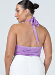 back view of model wearing Princess Polly Monroe Top Purple 