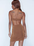 back view of model wearing Princess Polly Eliana Mini Dress Brown 