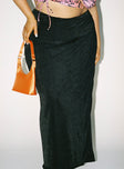   side view of model wearing Princess Polly Dreamer Midi Skirt Black 