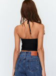 back view of model wearing Princess Polly Loriella Ring Detail Crop Top Black 