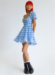 side view of model wearing Princess Polly Danny Mini Dress Blue 