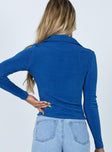 Front view of model wearing  front Princess Polly Full Sleeves Crew Neck  Elody Long Sleeve Top Blue