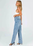 product Princess Polly High Waisted  Holly Asymmetric Straight Leg Jean Light Wash Denim