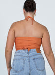 back view of model wearing Princess Polly Loriella Ring Detail Crop Top Rust 