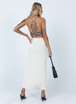 back view of model wearing Princess Polly Harriette Maxi Skirt Beige 