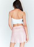 back view of model wearing Princess Polly Charlotte Ruched Mini Skirt Pink 