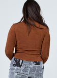 back view of model wearing Princess Polly Elody Long Sleeve Top Brown 