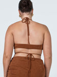 back view of model wearing Princess Polly Cabo Top Brown 