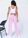 back view of model wearing Princess Polly Zoey Argyle Straight Leg Pant Pink 