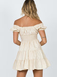 back view of model wearing Princess Polly Daniela Mini Dress Beige 