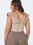 back view of model wearing Princess Polly Harry Top Beige 