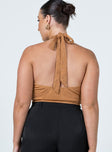 back view of model wearing Princess Polly Monroe Top Brown 