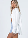 Front view of model wearing  front Princess Polly Three Fourth Sleeves High Neck  Adalia Shirt White