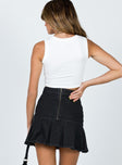 back view of model wearing Princess Polly Rescue Me Pleat Mini Skirt Black Denim 