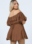 back view of model wearing Princess Polly Halton Mini Dress Brown 