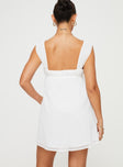 back view of model wearing Princess Polly Mooney Mini Dress White Square Neck 