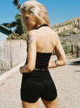 back view of model wearing Princess Polly Moderna Lace Shorts Black High Waisted Shorts 