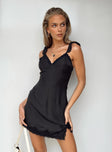 Front view of model wearing  front Princess Polly Asymmetric Neckline  Emanuel Mini Dress Black