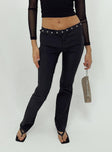 Front view of model wearing  front Princess Polly Low Rise Pants  Motel Avian Trouser Black