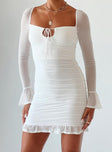 Front view of model wearing  front Princess Polly Square Neck  Farah Mini Dress White