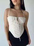 front view of model wearing Princess Polly Del Gato Corset Top Off White Sleeveless Square Neck 