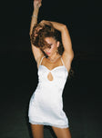 Front view of model wearing  front Princess Polly Sweetheart Neckline  Sun Down Mini Dress White