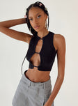 Front view of model wearing  front Princess Polly  Resurgance Crop Top Black